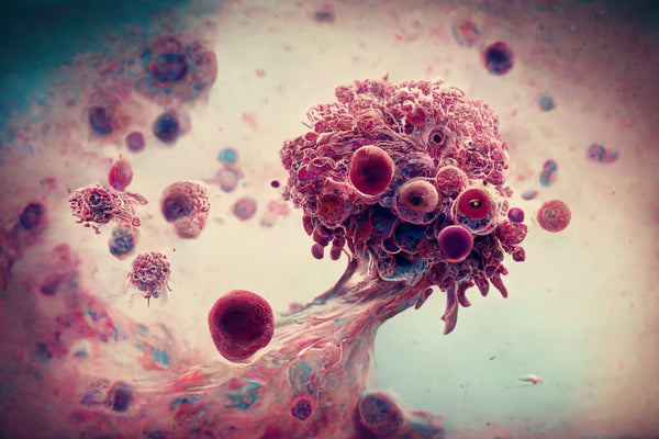 A large close up of human cells.