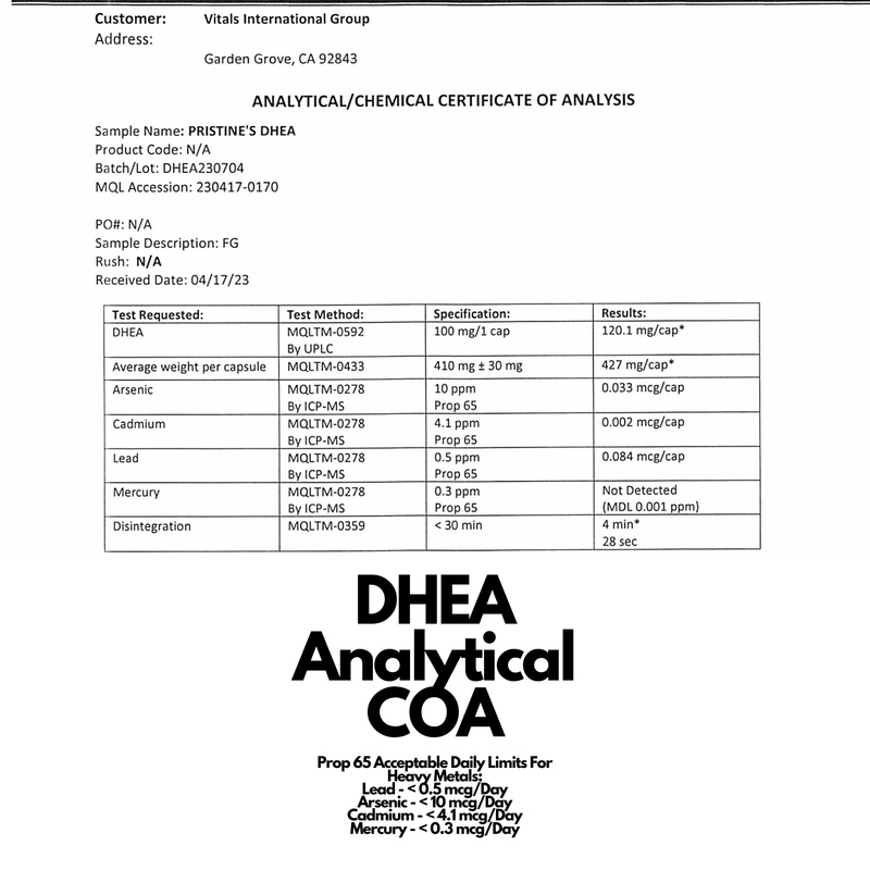 DHEA 100 MG - 300 Day Supply