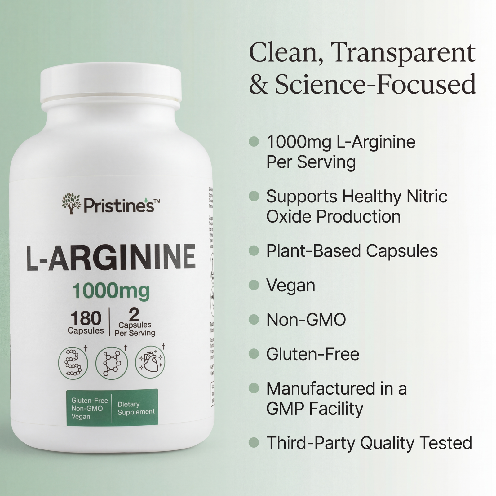 L-Arginine 1000 MG - 90 Day Supply  pristines.com